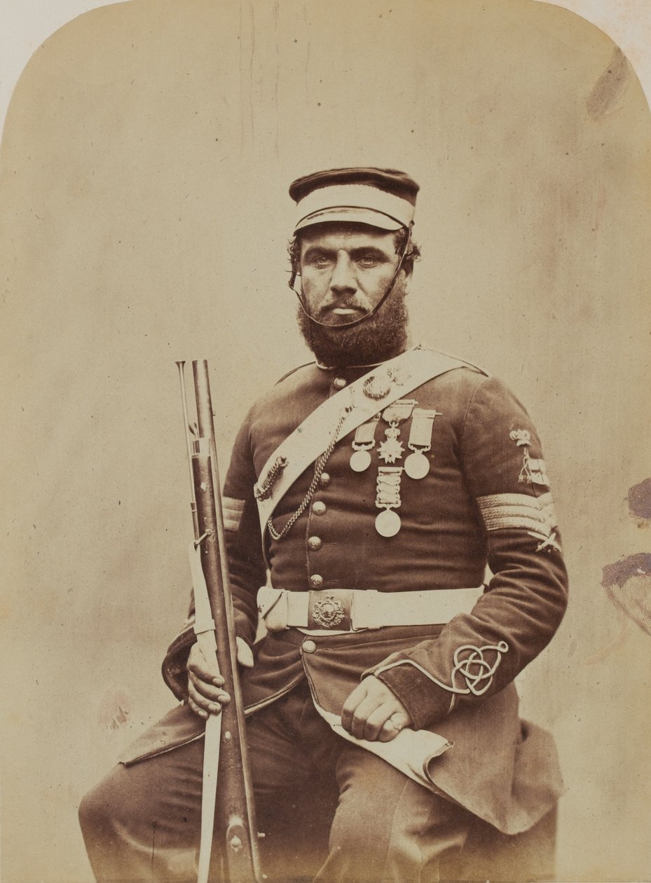 Farbsergeant J. Stanton, Royal Sappers and Miners, 1856 (Sepia-Foto) von Robert Howlett