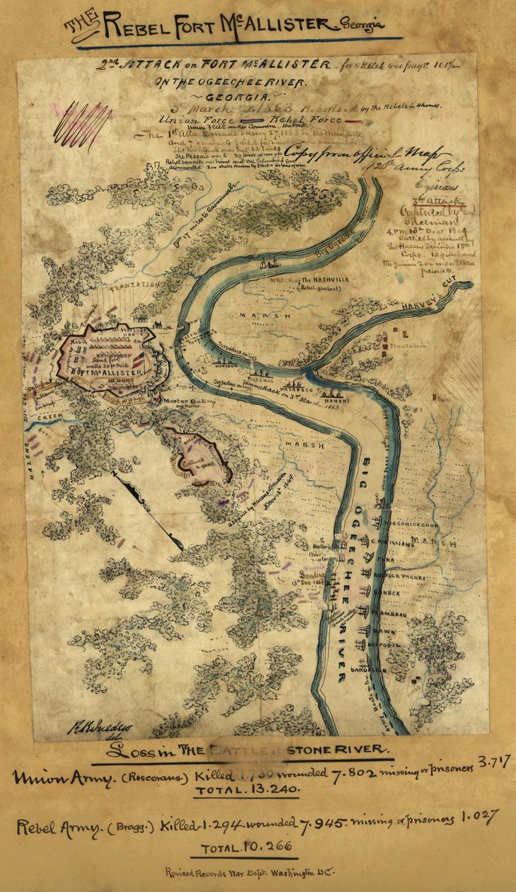 Zweiter Angriff auf Fort McAllister am Ogeechee River, Georgia von Robert Knox Sneden