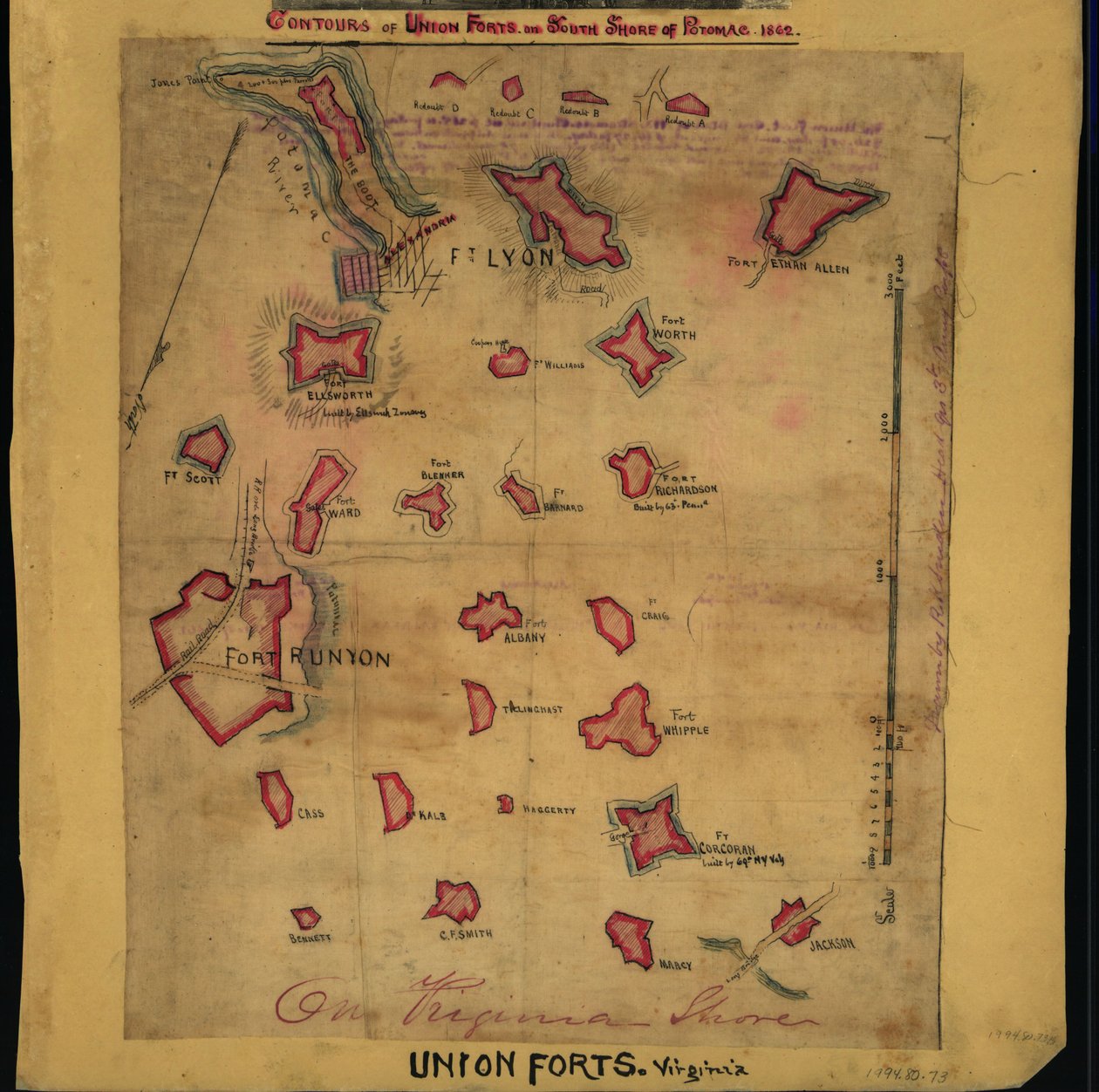 Umrisse der Union Forts auf der Südseite des Potomac, 1862 (Karte) von Robert Knox Sneden