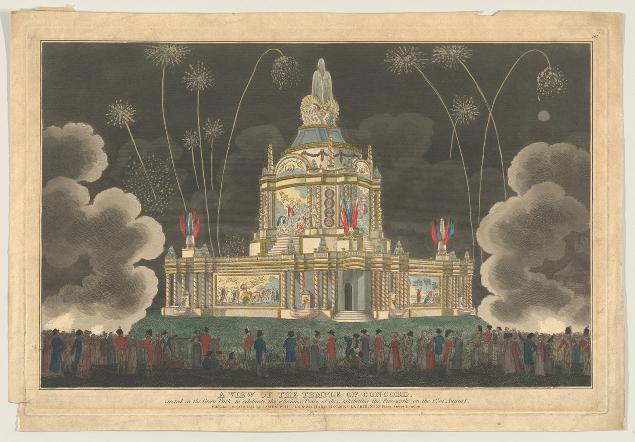 Ansicht des Tempels der Eintracht im Green Park, zur Feier des G..., 9. September 1814 von Robert Laurie