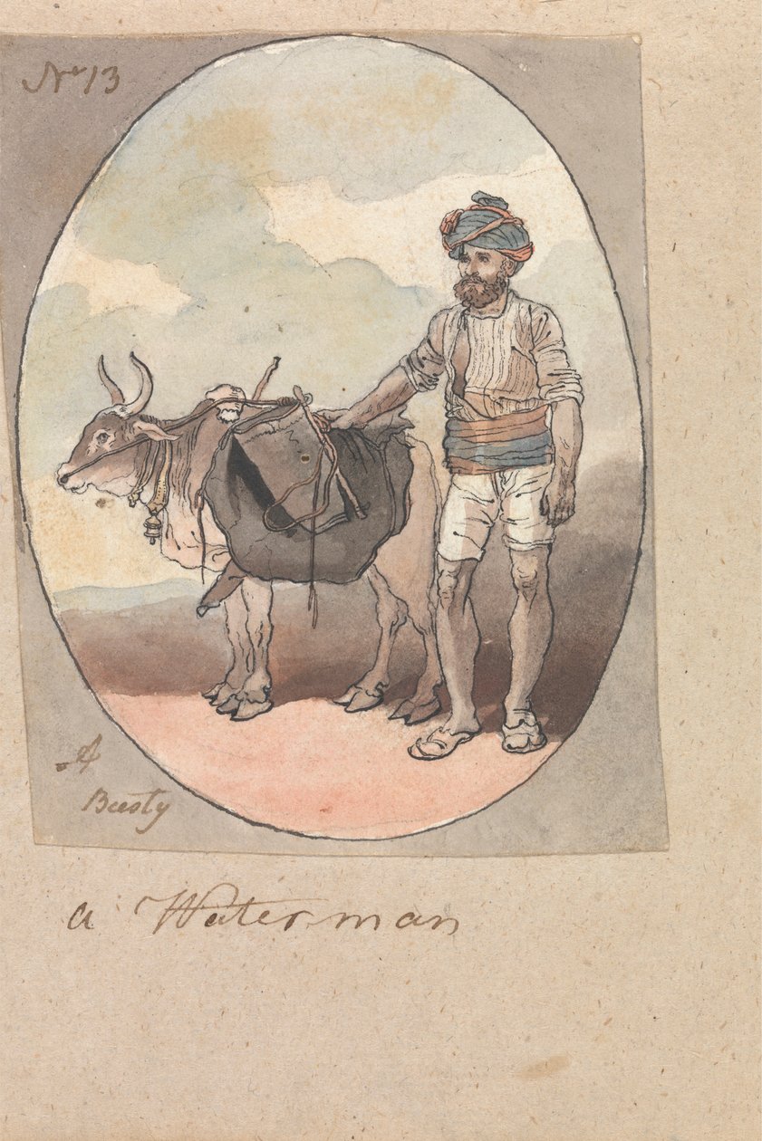 Ein Wasserträger mit seinem Ochsen oder Bullen von Robert Mabon