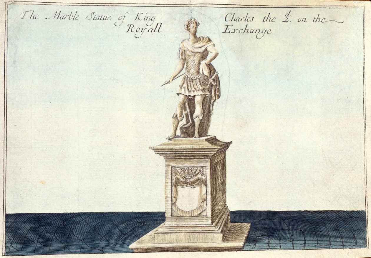 Marmorstatue von König Karl II. (1630-85) auf der Royal Exchange, aus 