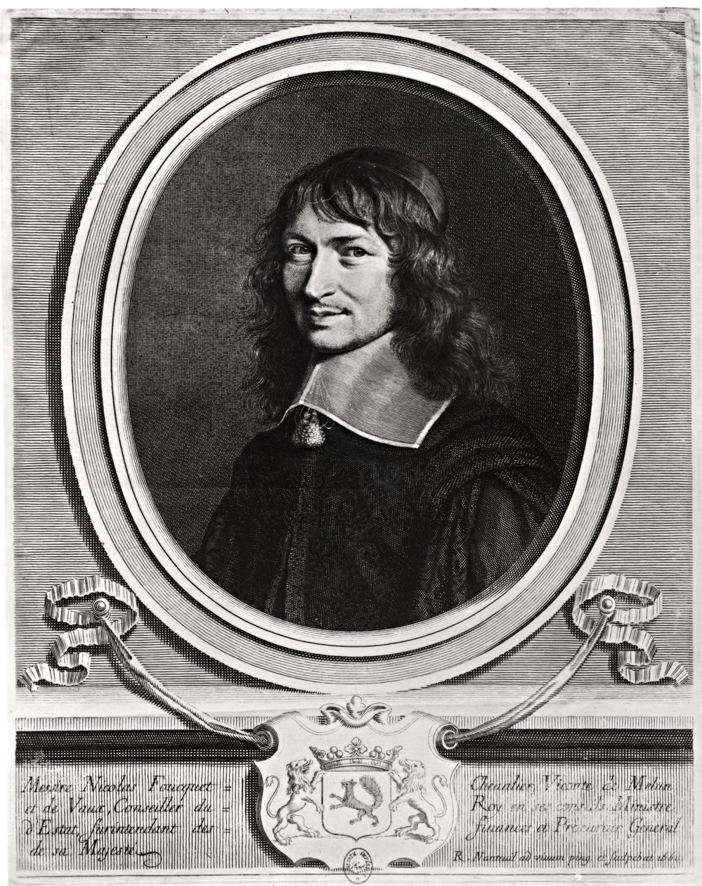 Porträt von Nicolas Fouquet (1615-80) 1662 (Stich) (s/w Foto) von Robert Nanteuil