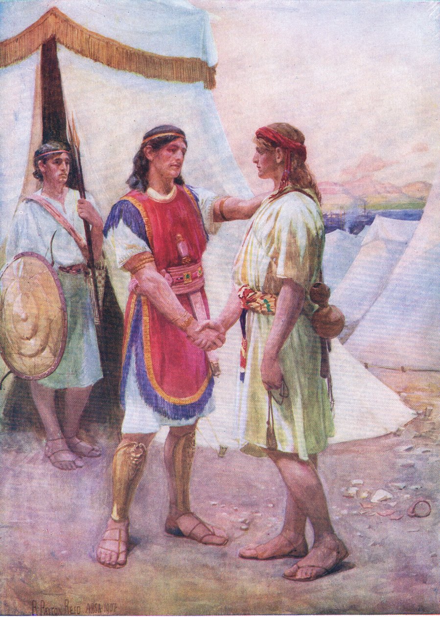 David und Jonathan, aus The Bible Picture Book, veröffentlicht von Thomas Nelson um 1950 von Robert Payton Reid