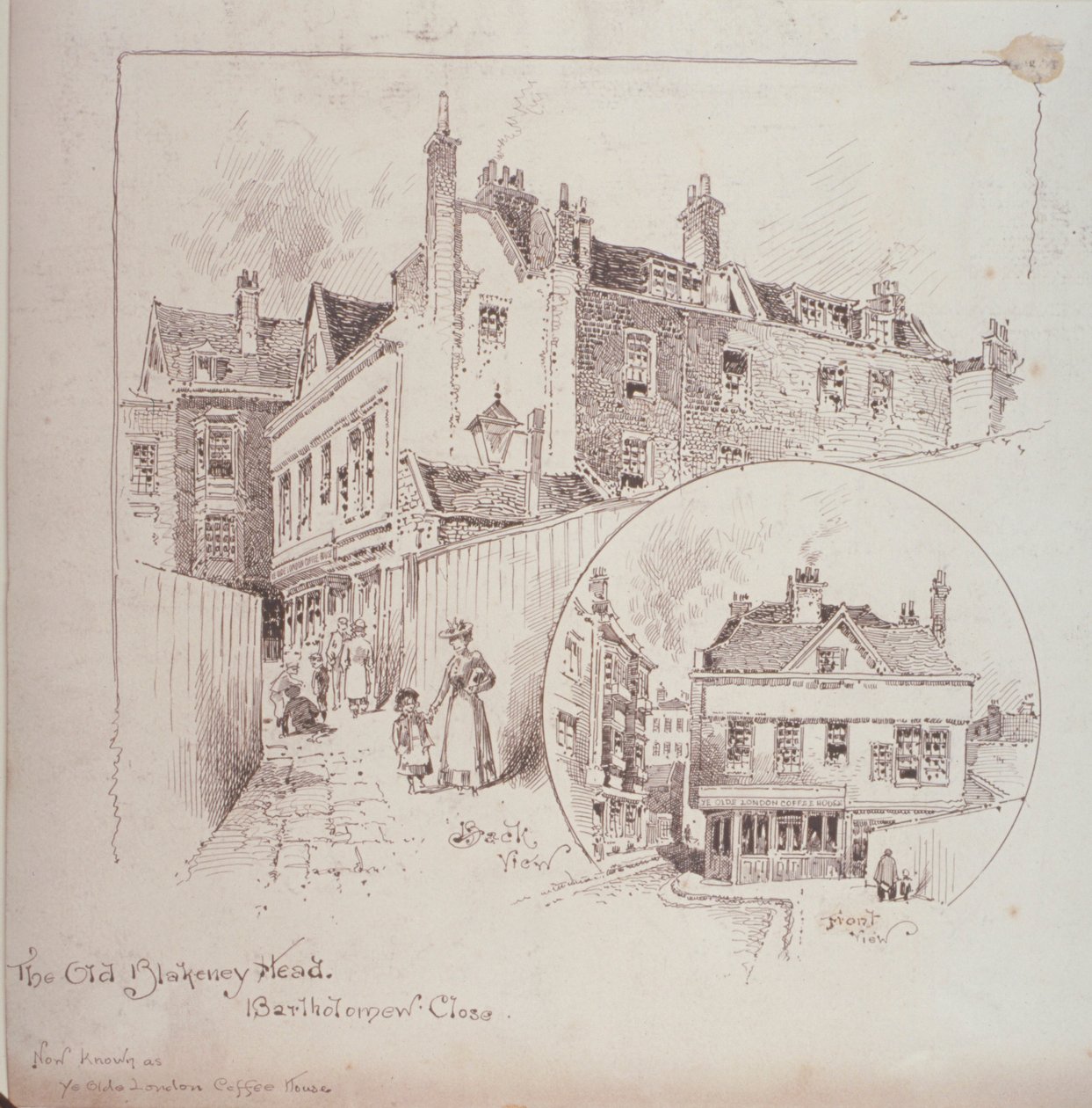 Rückansicht des Old Blakeney Head Inn, Bartholomew Close, London, ca. 1900 von Robert Randoll