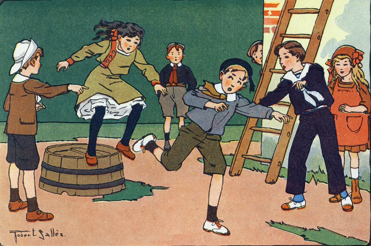 Die Mutter mit Marmeladen. Gravur in "Was spielen wir?" von E. Weber mit Aquarellzeichnungen von Robert Salles (1871-1929). Librairie Garnier Frères, Paris. von Robert Salles