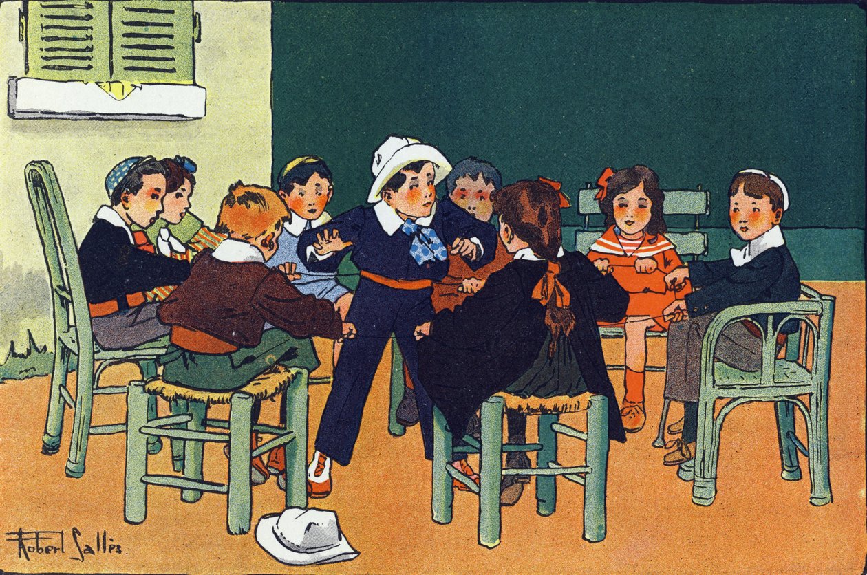 Zum Frettchen. Gravur in "Was spielen wir?" von E. Weber mit Aquarellzeichnungen von Robert Salles (1871-1929). Librairie Garnier Freres, Paris von Robert Salles