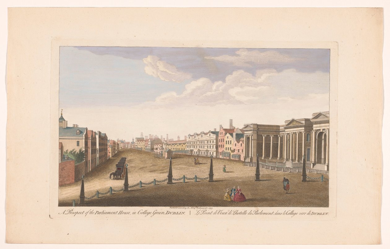 Ansicht des Parlamentsgebäudes am College Green in Dublin von Robert Sayer (possibly)