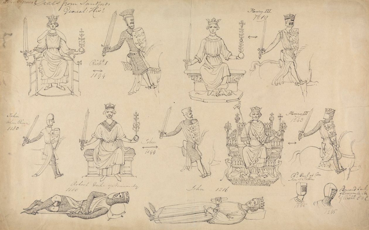 Studien von Figuren und Siegeln aus Sandfords Geneal History von Robert Smirke