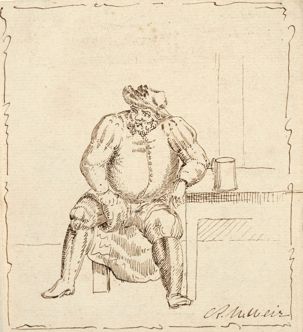 Skizze eines sitzenden Mannes mit Krug, möglicherweise Falstaff von Robert Walter Weir