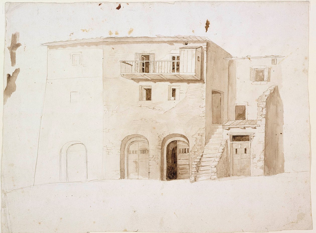 Thema aus Italien: Steinhaus, in der Mitte zwei Tore und Treppen von Robert Wilhelm Ekman