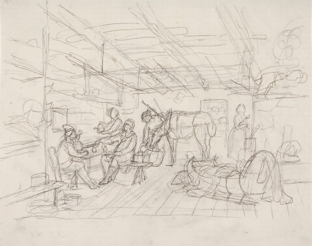 Innenraumentwurf mit Porträt des Kaufmanns Julin von Robert Wilhelm Ekman