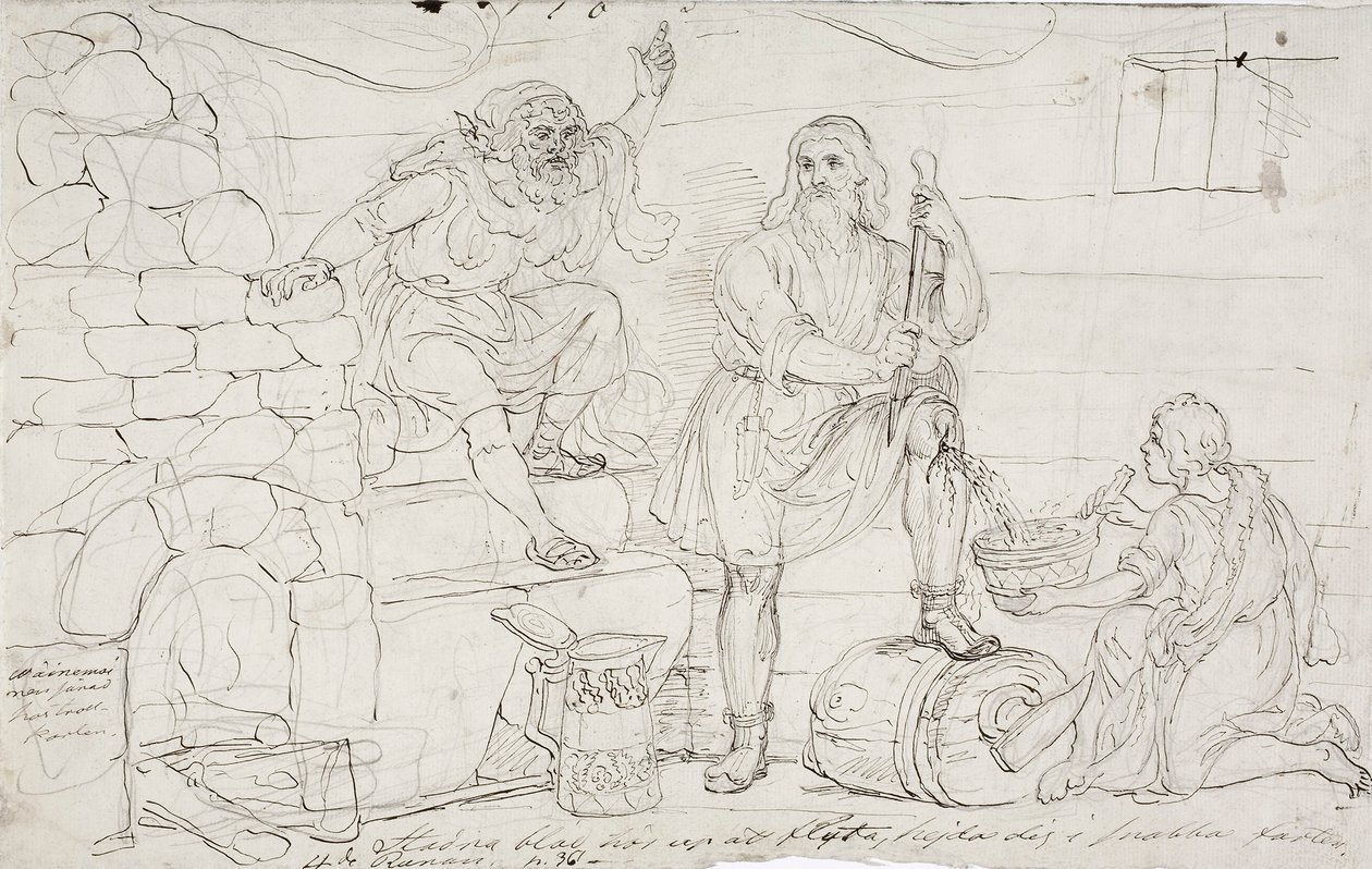 Väinämöinens verletztes Knie, Skizze von Robert Wilhelm Ekman