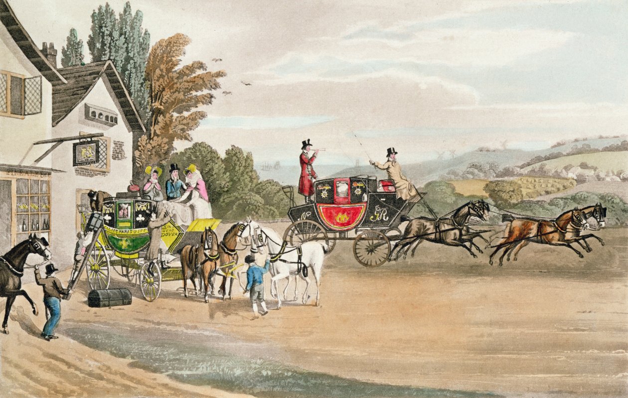 Eine Londoner Post- und Kutschenstation von Robert the Elder Havell