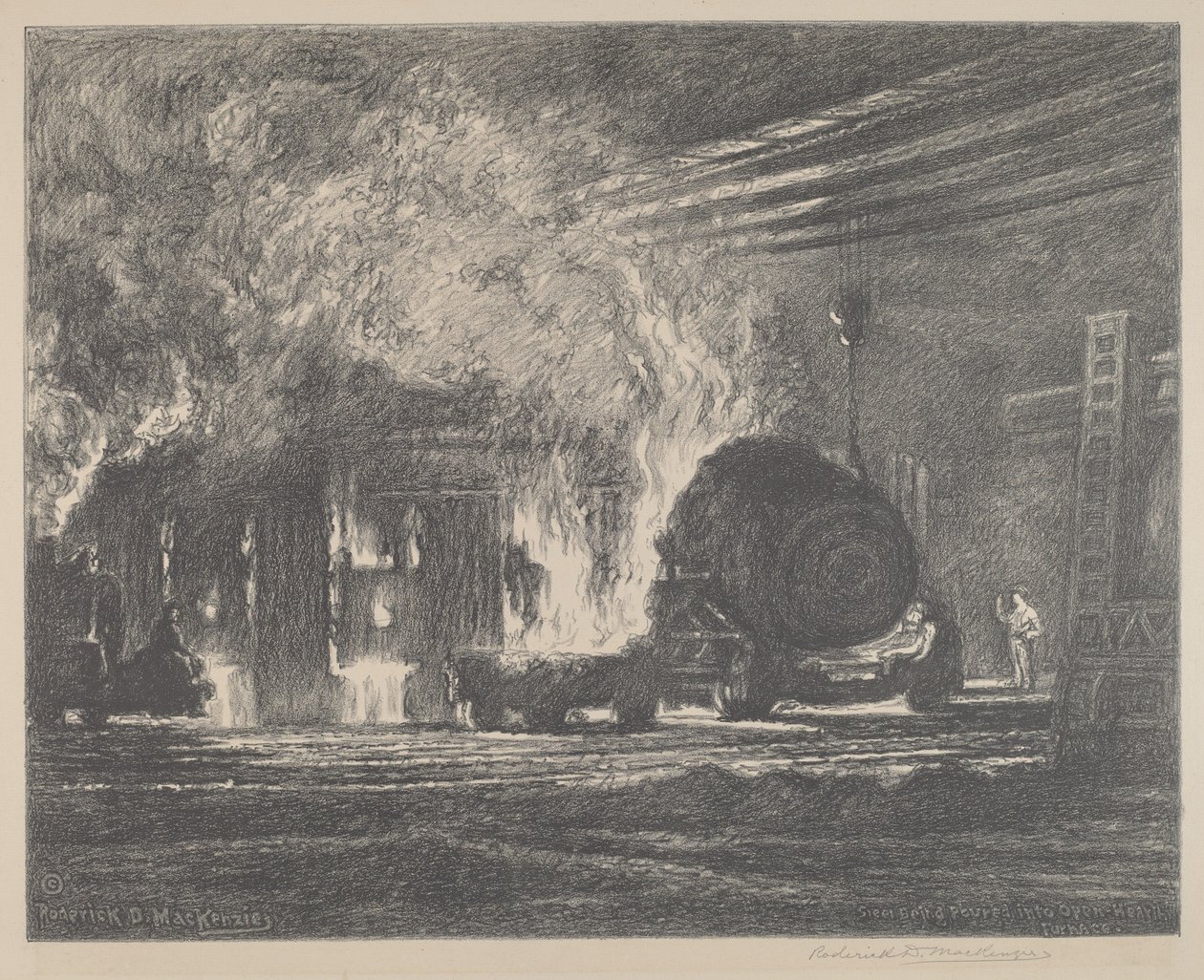 Stahl wird in einen offenen Herdofen gegossen von Roderick D. MacKenzie