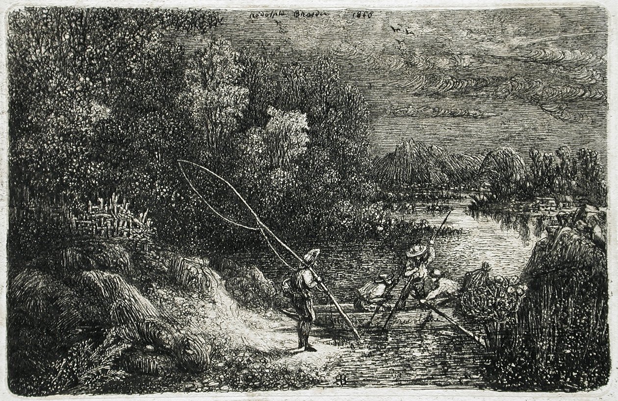 Fischer in einer fantastischen Landschaft von Rodolphe Bresdin