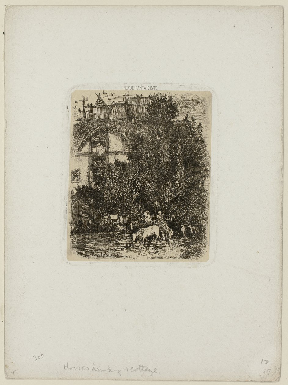 Das Haus mit der gebogenen Fassade, aus Revue Fantaisiste von Rodolphe Bresdin