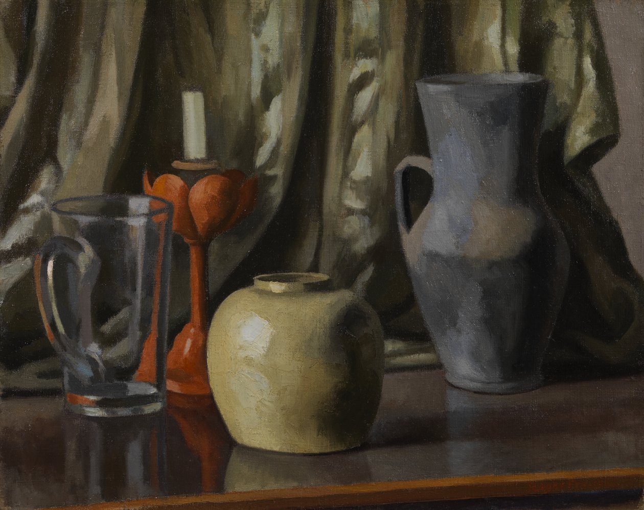 Stillleben mit Kerze und Tongefäßen von Roger Eliot Fry