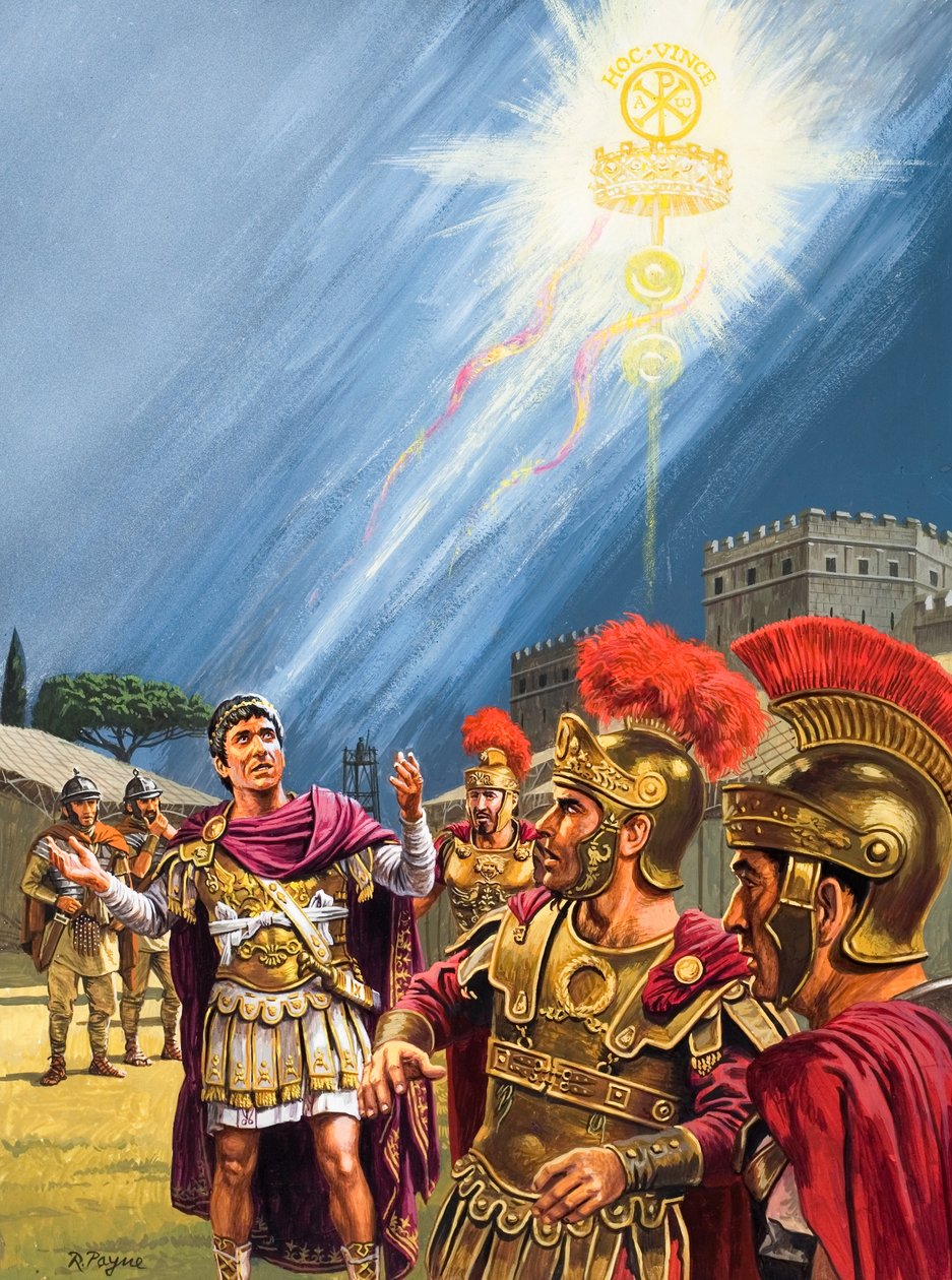 Konstantins Vision des christlichen Kreuzes vor der Schlacht an der Milvischen Brücke von Roger Payne