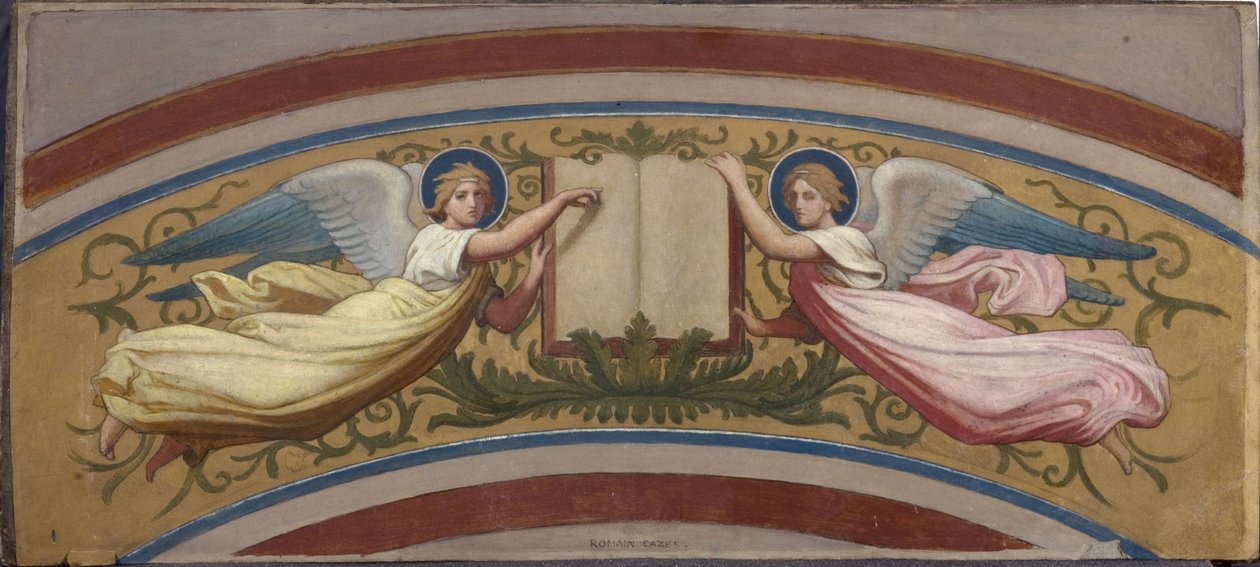 Skizze für die Kirche Saint-François-Xavier: Das Buch der Evangelien, getragen von zwei Engeln, zwischen 1874 und 1876 von Romain Cazes