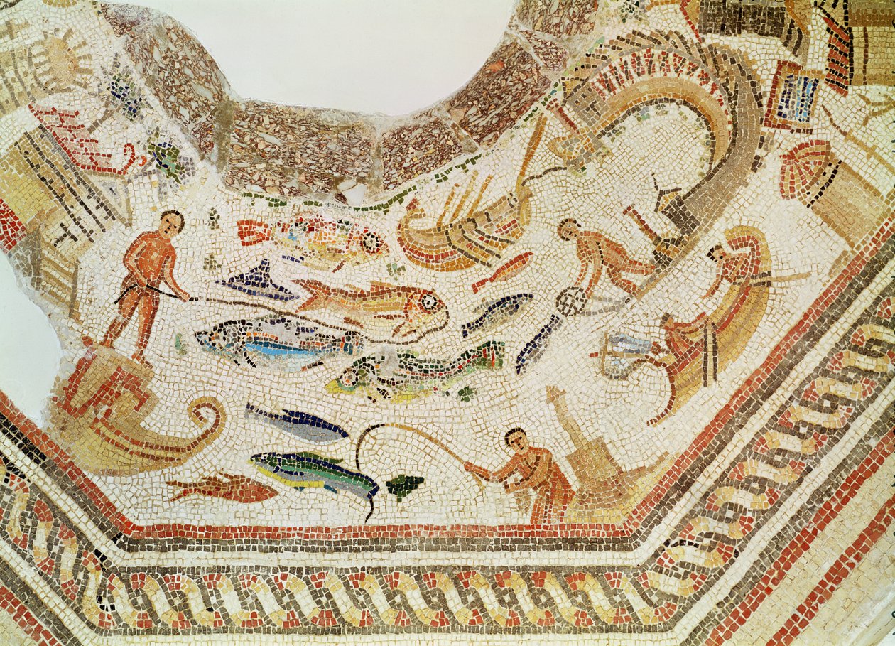 Detail von Fischen aus dem Vega Baja Mosaik von Roman
