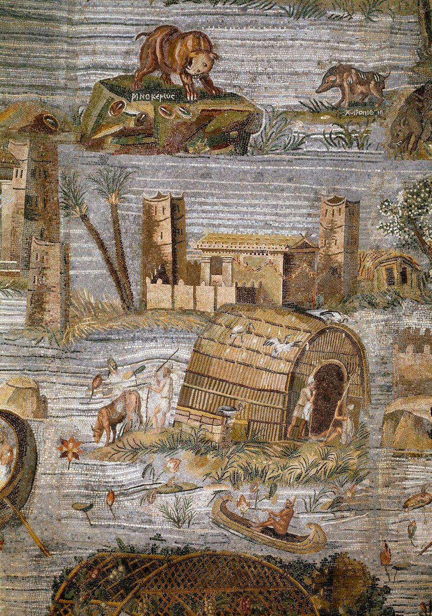 Detail des Nil-Mosaiks von Preneste (Palestrina) aus dem Heiligtum der Göttin Fortuna Primigenia, 80 v. Chr. von Roman