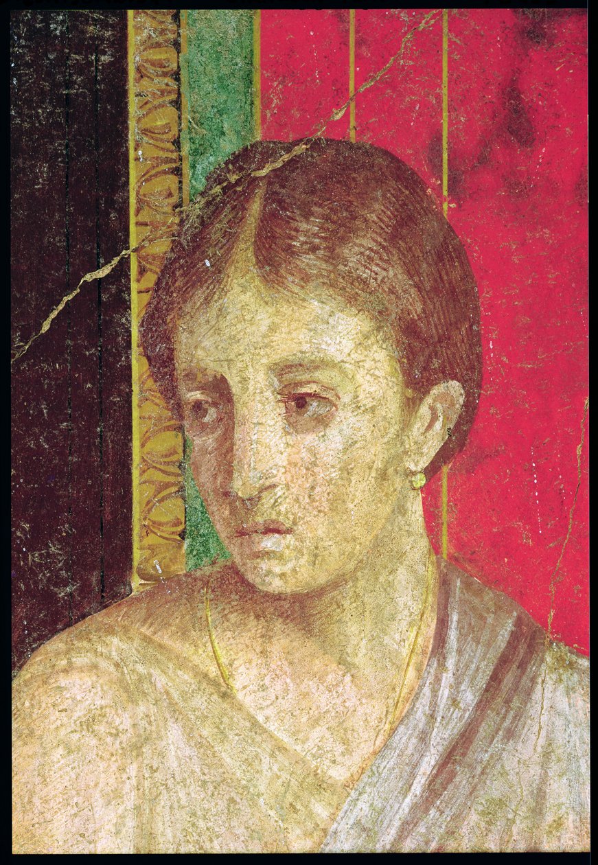 Detail des Kopfes der sitzenden Mutter aus der Katechismusszene, Nordwand, Oecus 5 von Roman