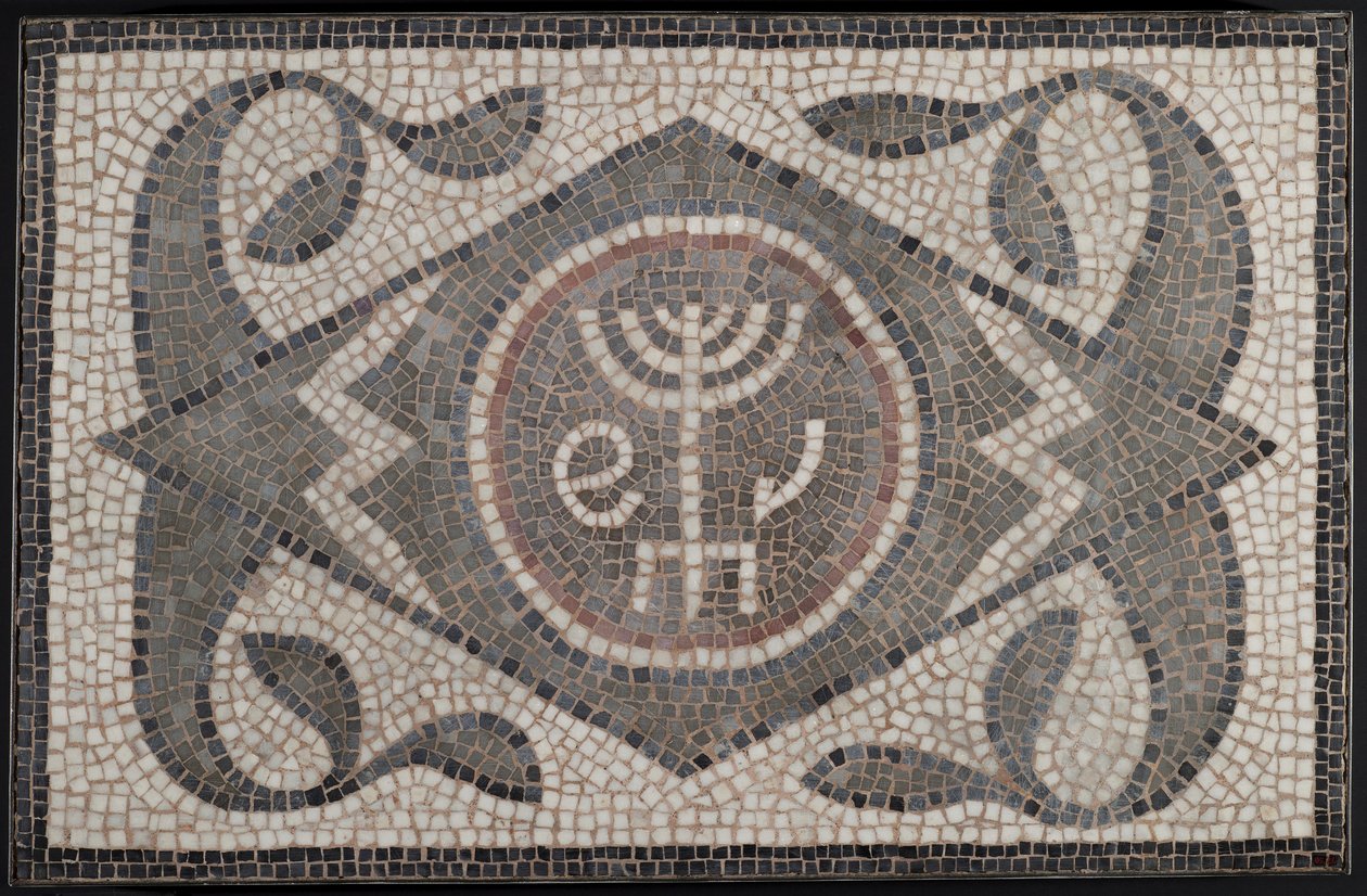 Mosaik der Menora mit Lulav und Ethrog, 6. Jahrhundert n. Chr. von Roman