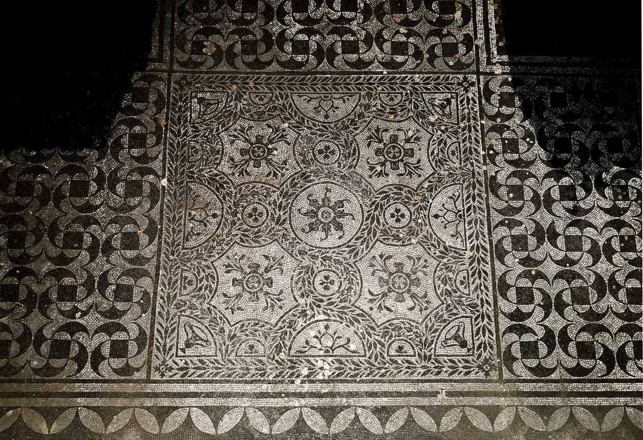 Römische Kunst: Detail der Bodenmosaiken aus der Villa Adriana (Villa Hadrians) in Tivoli. 118-134 n. Chr. von Roman