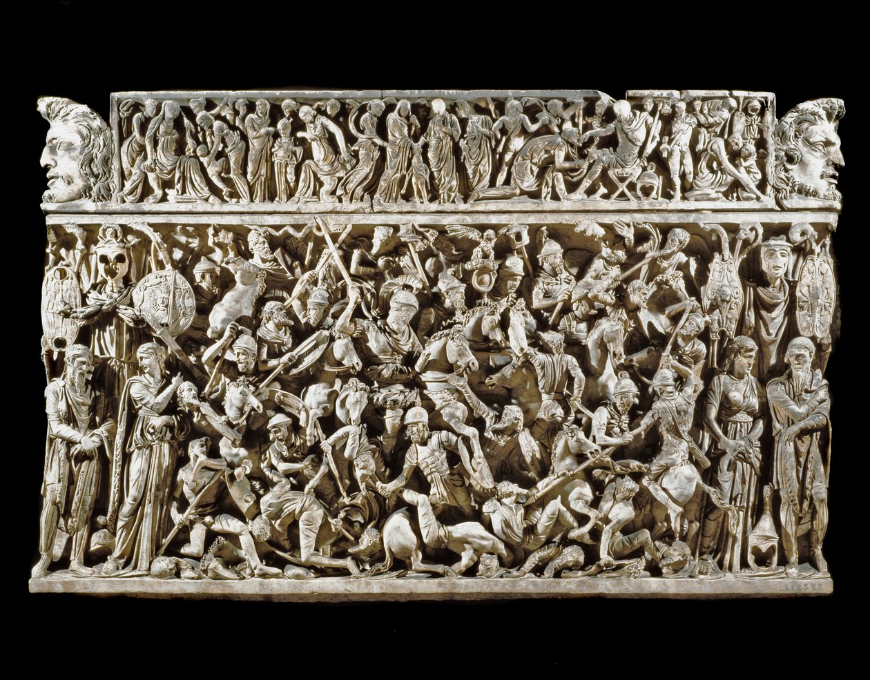 Römische Kunst: Szene von Schlachten zwischen römischen Kriegern und Barbaren während der Markomannenkriege. Relief des sogenannten Portonaccio-Sarkophags eines Generals von Marc Aurel. 180-190. Rom, Museo Nazionale Romano (o delle Terme) von Roman