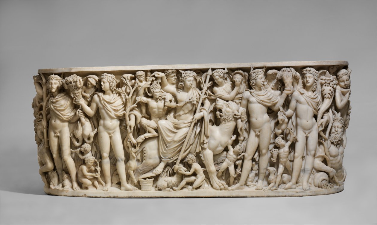 Sarkophag mit dem Triumph des Dionysos und den Jahreszeiten, ca. 260-20 n. Chr. (Marmor) von Roman