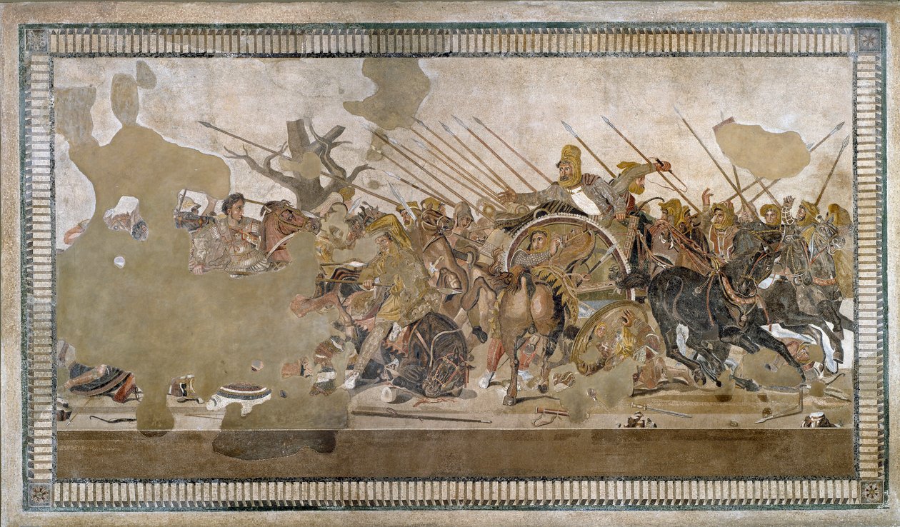 Die Schlacht von Issos, gewonnen von Alexander dem Großen gegen Darios III. Codoman (335 - 331 v. Chr.) - Mosaik von Pompeji von Roman