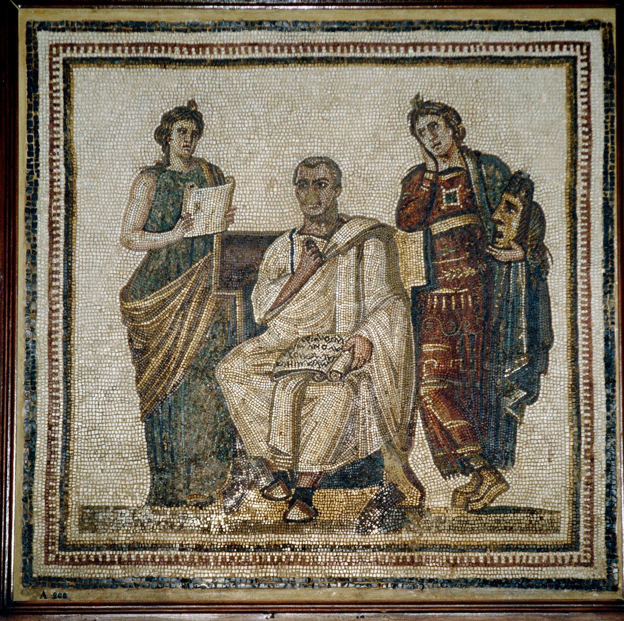 Vergil (Virgilio) und zwei Musen (Clio und Melpomene) - Anfang 3. Jahrhundert von Roman