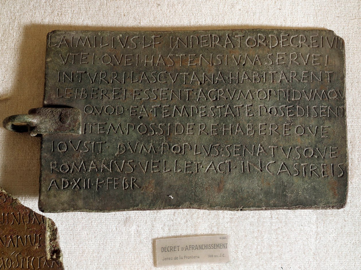Dekret über das Porto in Latein auf Bronzeplatte: Es wurde am 21. Januar verkündet von Roman Roman