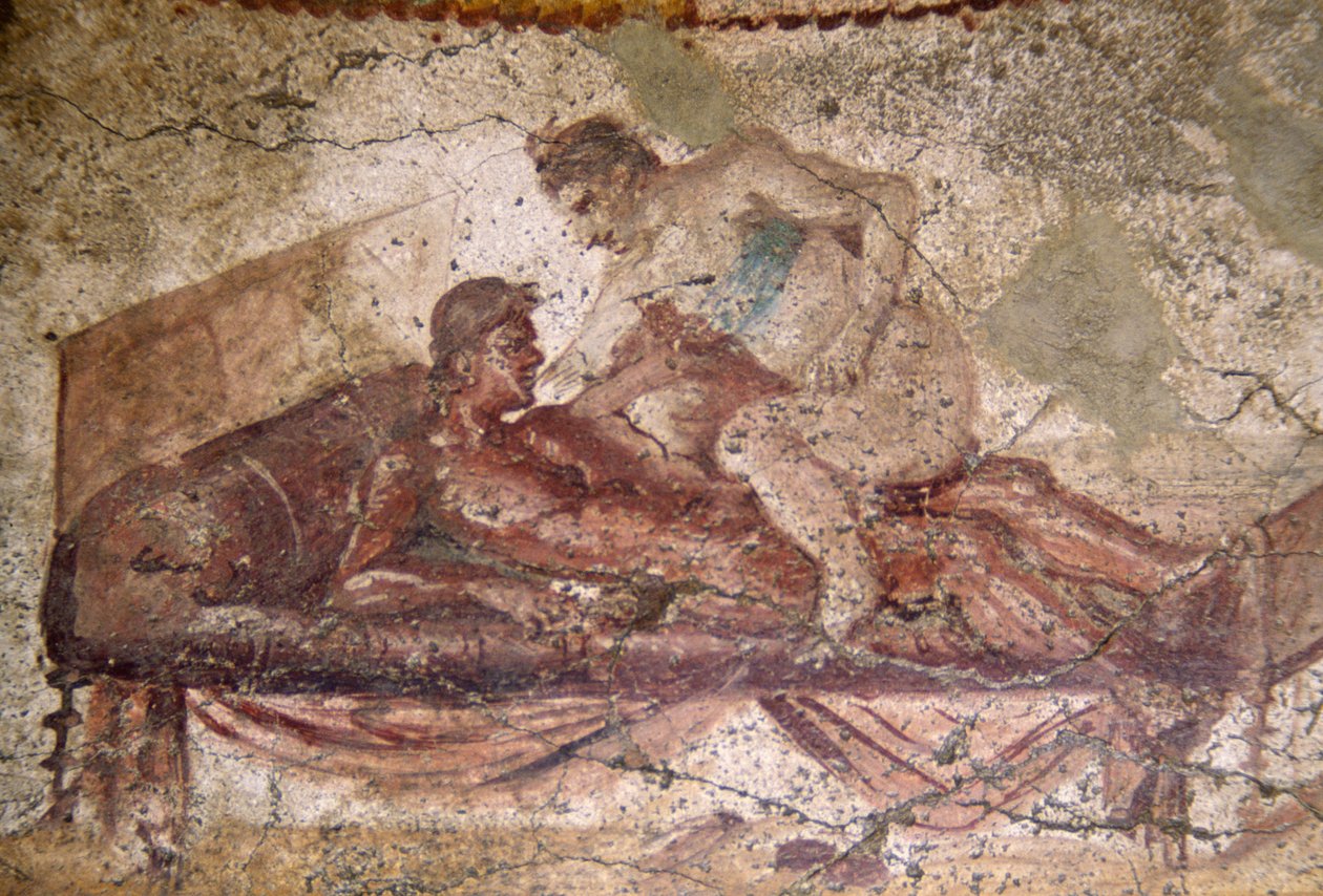 Erotisches Fresko aus dem Lupanar, Pompeji (UNESCO-Welterbe) von Roman Roman
