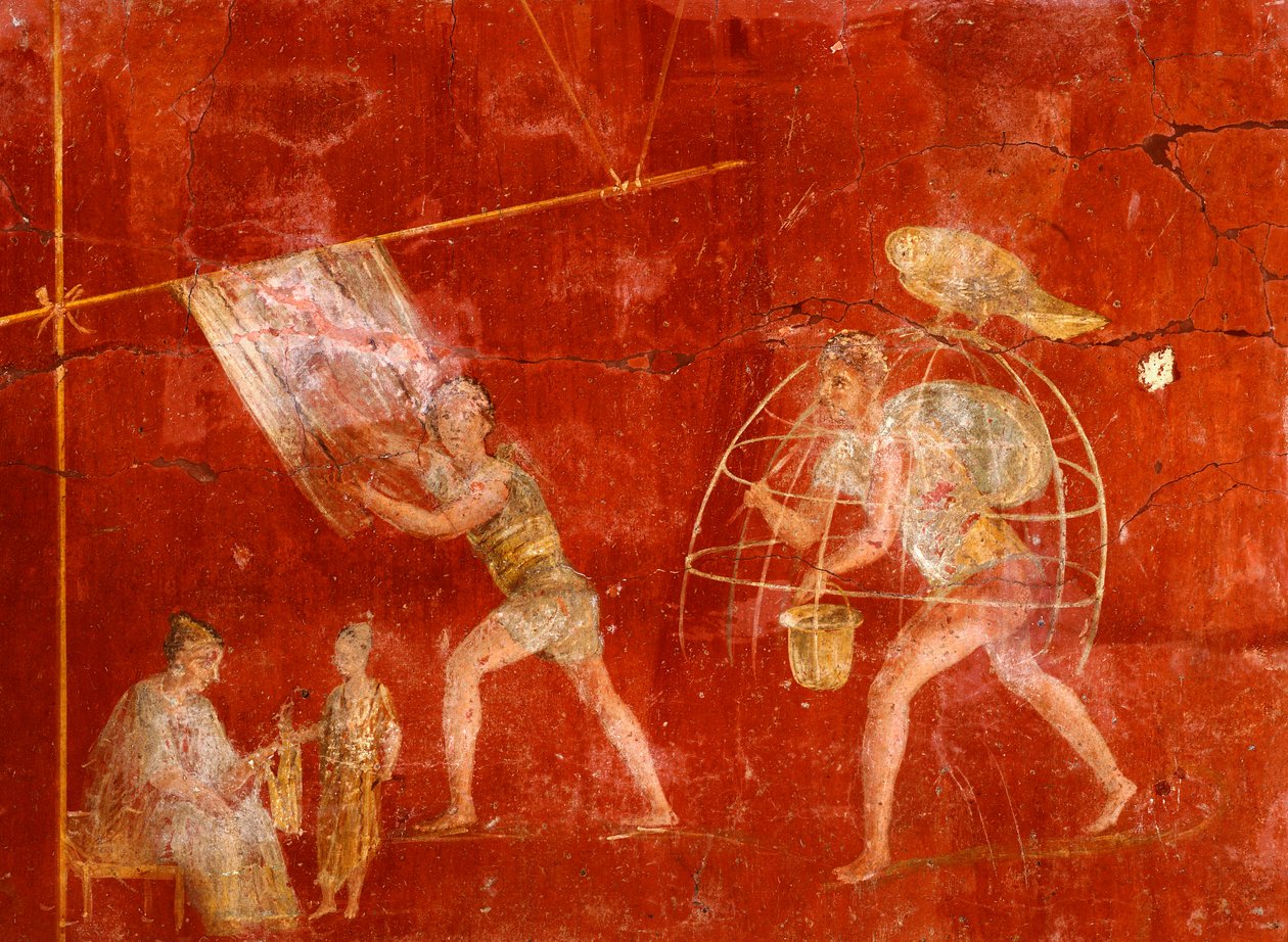 Fresko, das Wäscher darstellt, aus Pompeji (UNESCO-Welterbeliste) von Roman Roman