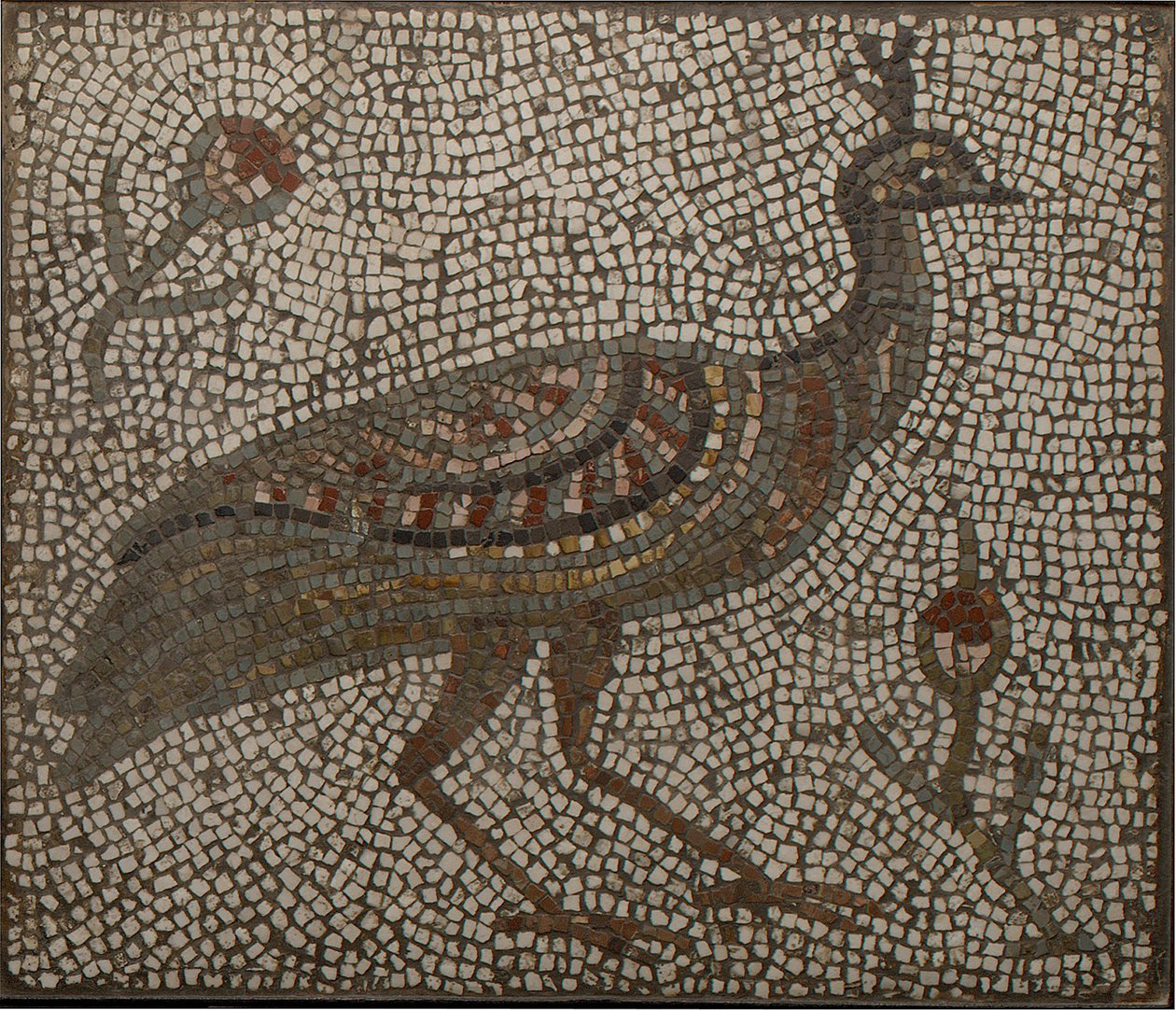 Mosaik mit einem Pfau und Blumen, 3.-4. Jahrhundert (Mosaik) von Roman Roman