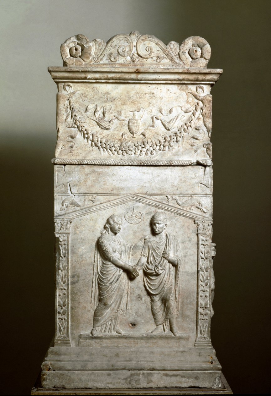Römische Kunst: Grabaltar, der die Szene einer Hochzeit (Junctio dextrarum) darstellt - Flachrelief - Rom, Museo Nazionale Romano von Roman Roman