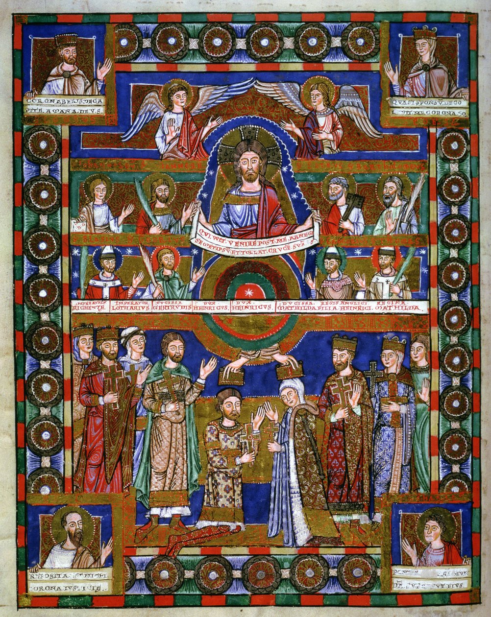 Krönung von Heinrich dem Löwen und seine Hochzeit mit Mathilde, aus dem Evangelium Heinrichs des Löwen von Romanesque