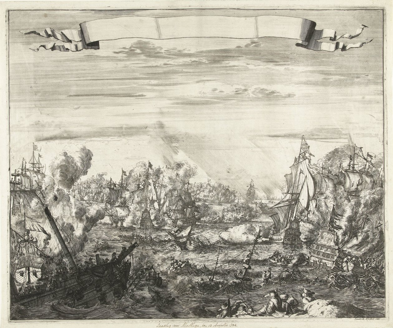 Seeschlacht vor Malaga, 1704 von Romeyn de Hooghe (attributed to)