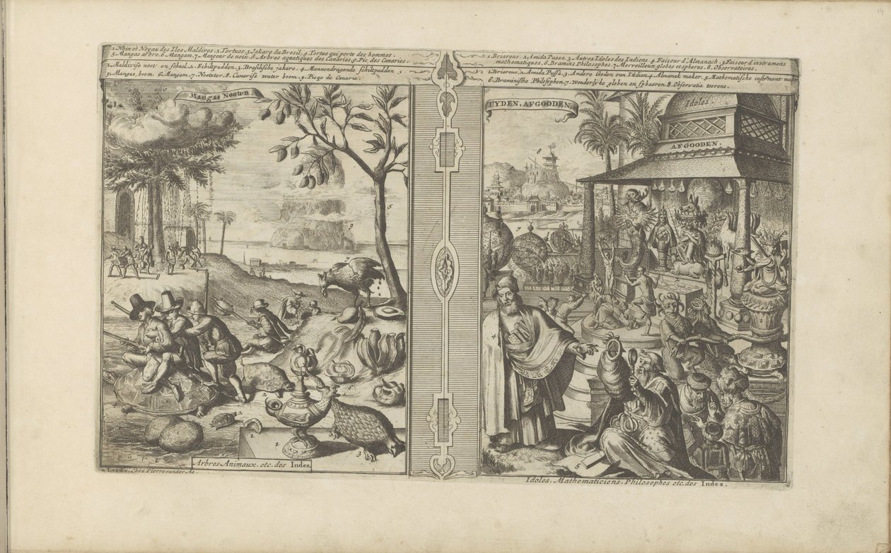 Bäume, Tiere und Nüsse; Verehrung von Götterbildern von Romeyn de Hooghe