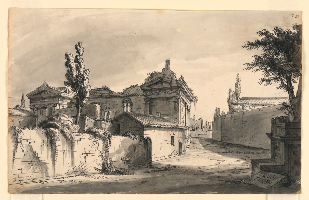 Bühnenbild, antike Gebäude von Romolo Achille Liverani