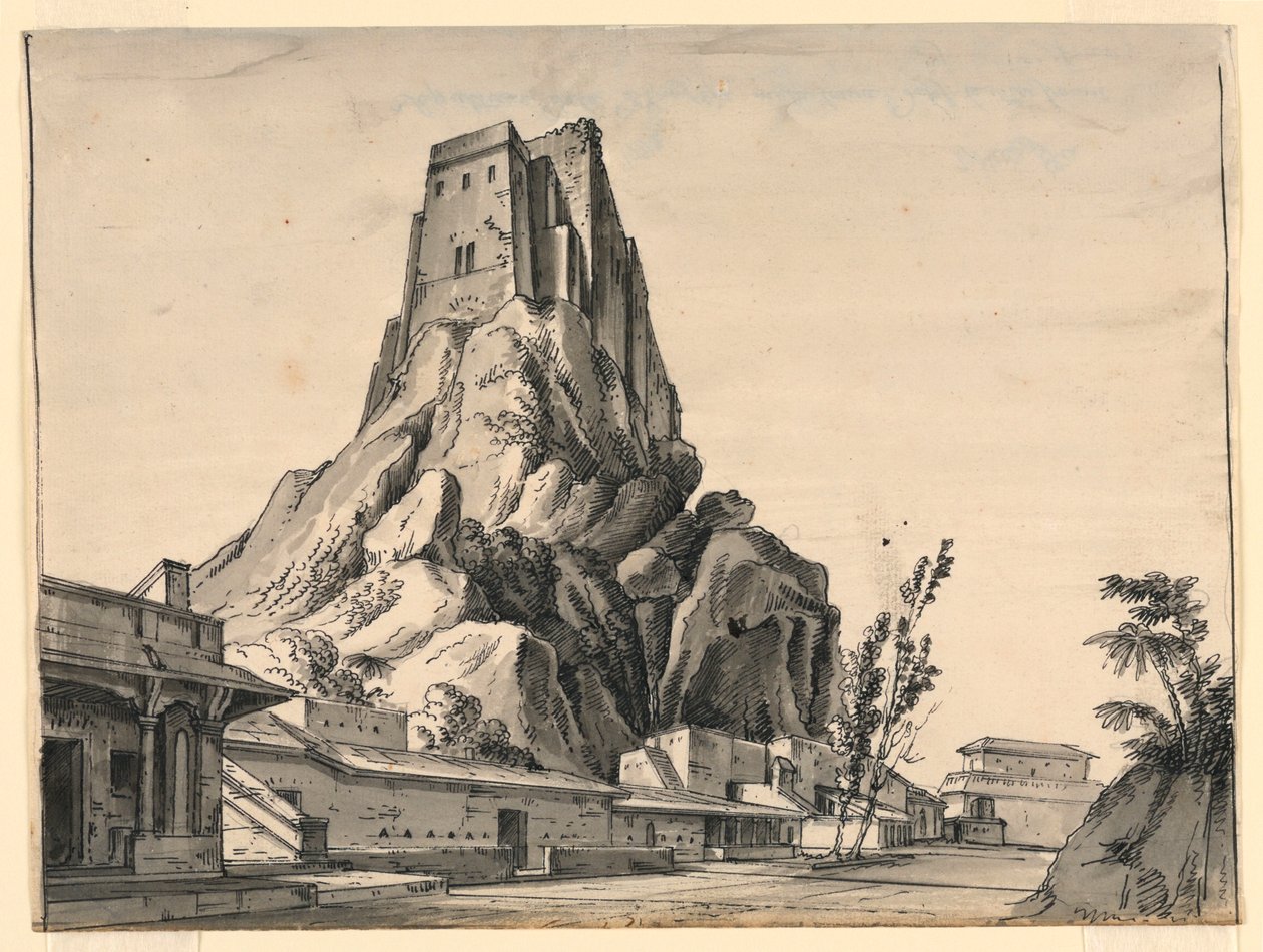 Bühnenbild, Schloss auf dem Hügel von Romolo Achille Liverani