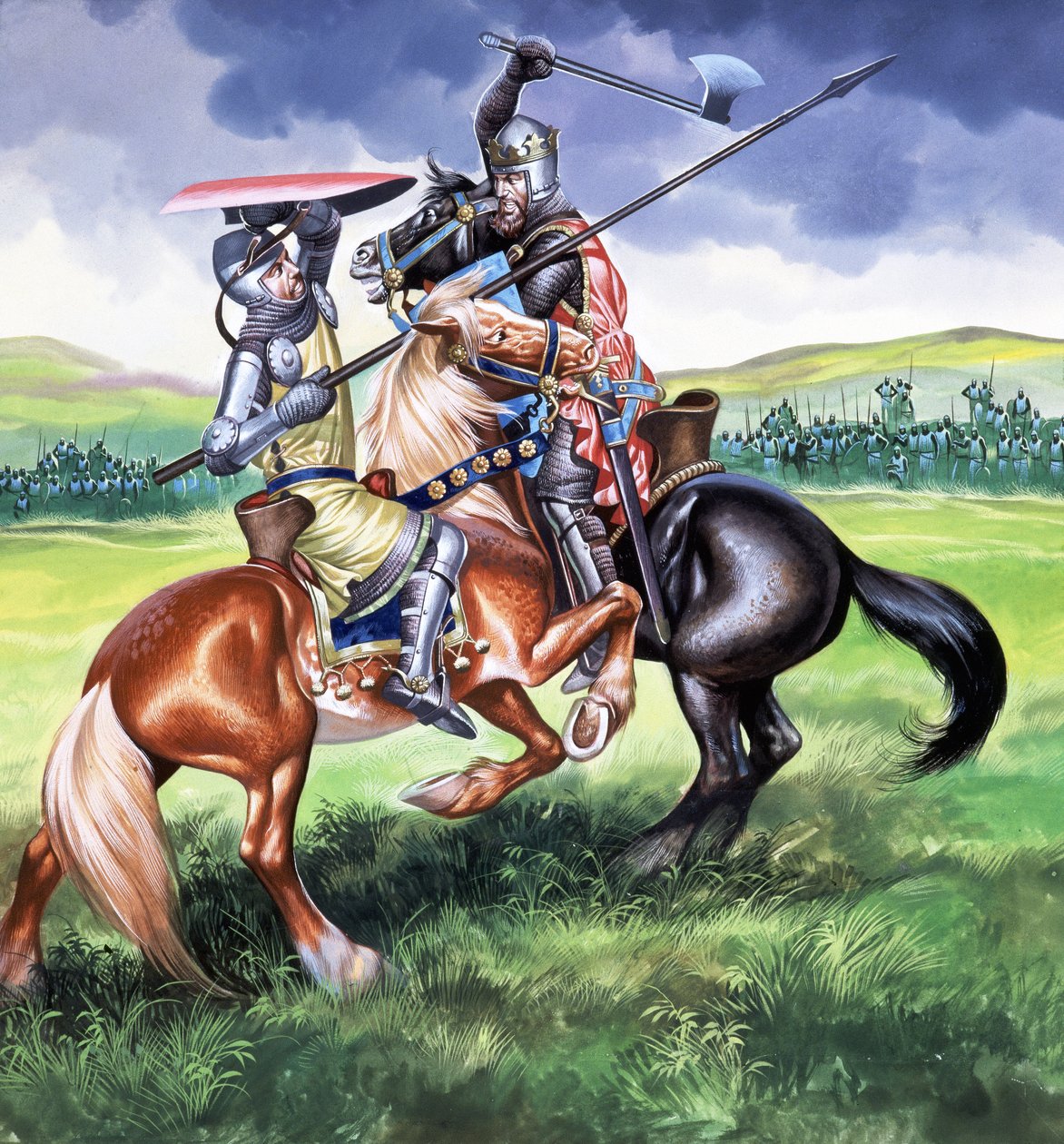 Robert the Bruce, König von Schottland, kurz davor Sir Henry de Bohum zu töten von Ron Embleton