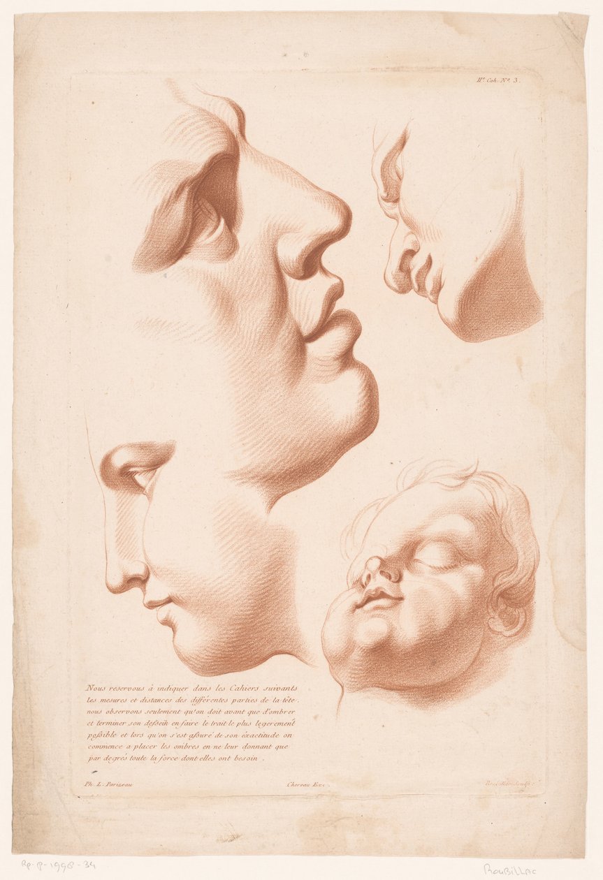 Köpfe von Mann, Frau und Kind (Principes van het tekenen naar de natuur, deel twee) von Louis François Roubillac
