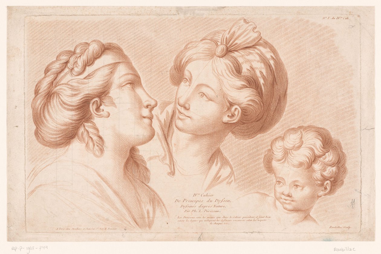 Titelblatt mit zwei Frauenköpfen und einem Kinderkopf von Louis François Roubillac