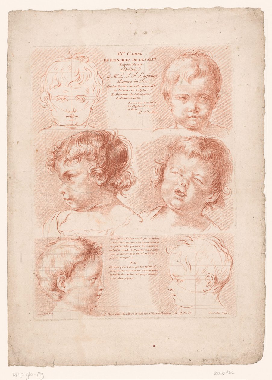 Titelblatt mit sechs Kinderköpfen, davon zwei schematisch dargestellt von Louis François Roubillac