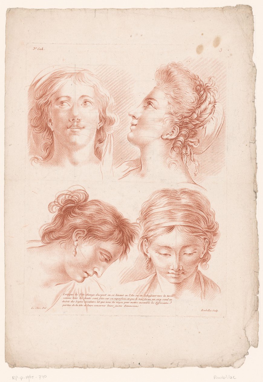 Vier Frauenköpfe in verschiedenen Haltungen (Prinzipien des Zeichnens nach der Natur, Teil drei) von Louis François Roubillac