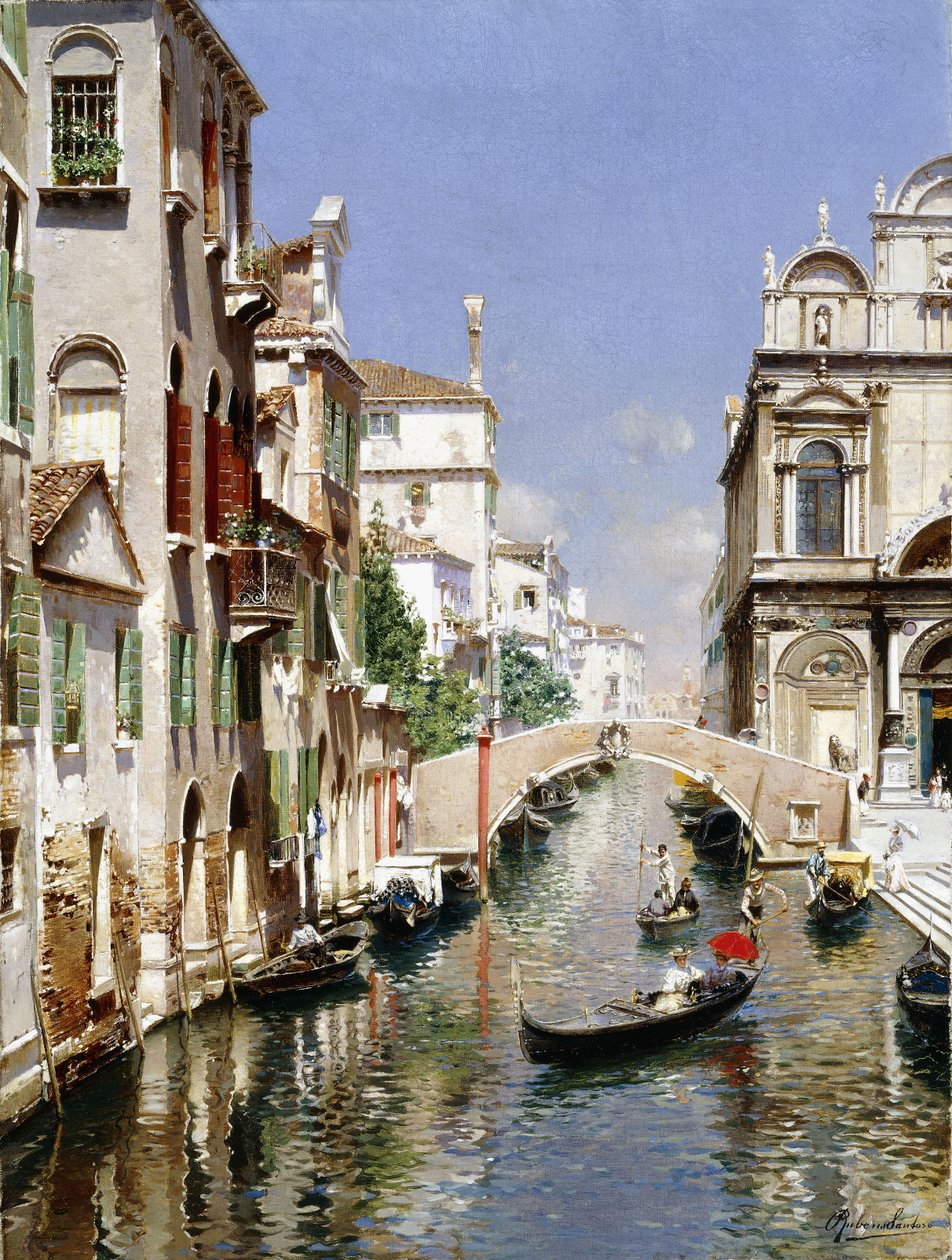 Ein venezianischer Kanal mit der Scuola Grande di San Marco und Campo San Giovanni e Paolo, Venedig von Rubens Santoro