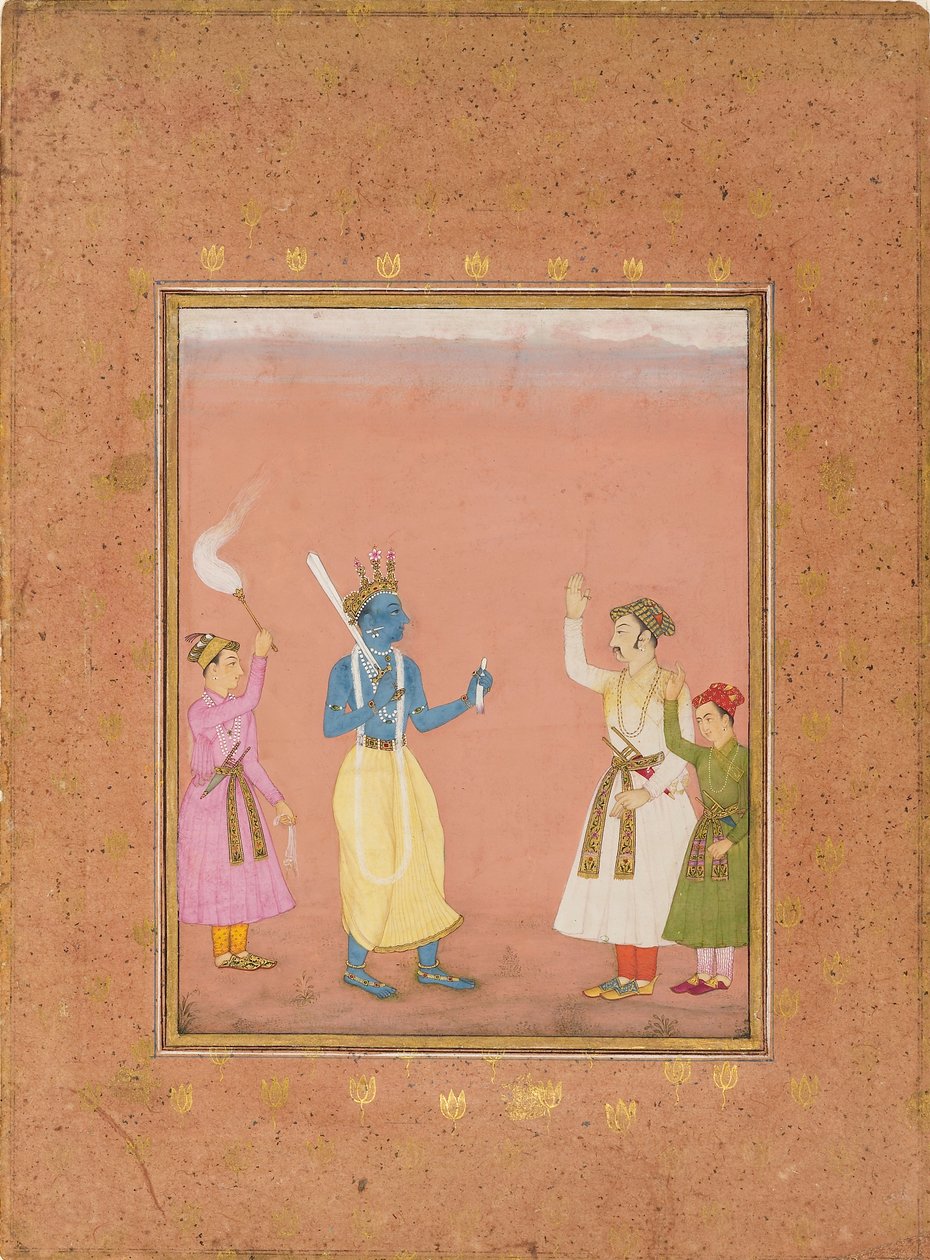 Ein Held wird von Prinzen begrüßt, illustriert die musikalische Mode Kanada Ragini, ca. 1680 von Ruknuddin
